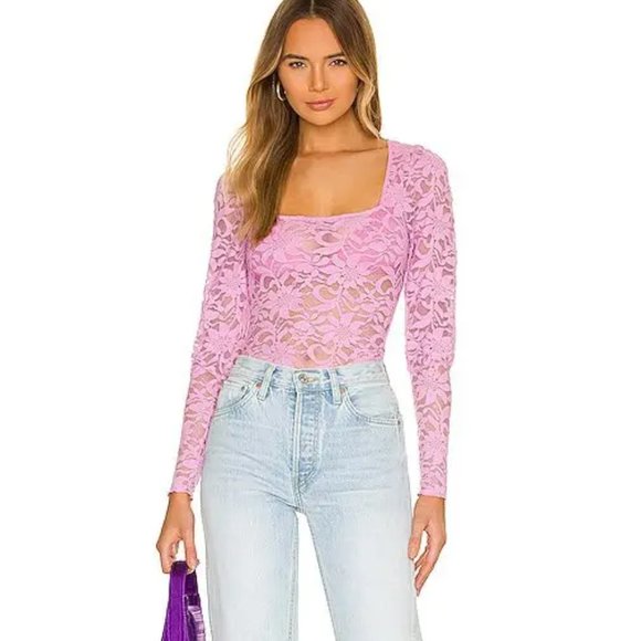 Free People Tops - Free People Long Distance Layering Sheer Lace Top Lavender Pink, Size M, New NWT